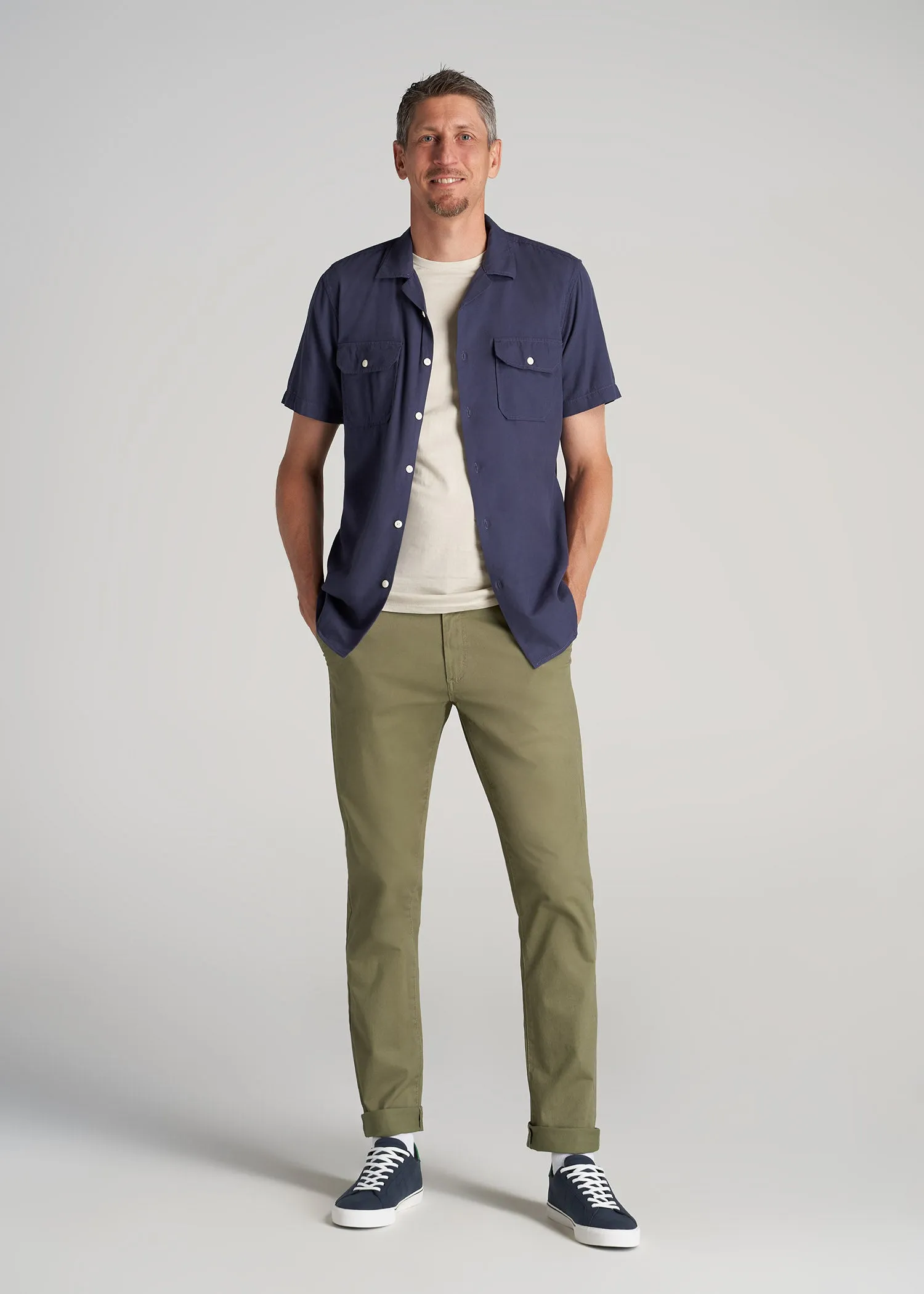 Carman TAPERED Chinos in Fatigue Green - Pants for Tall Men