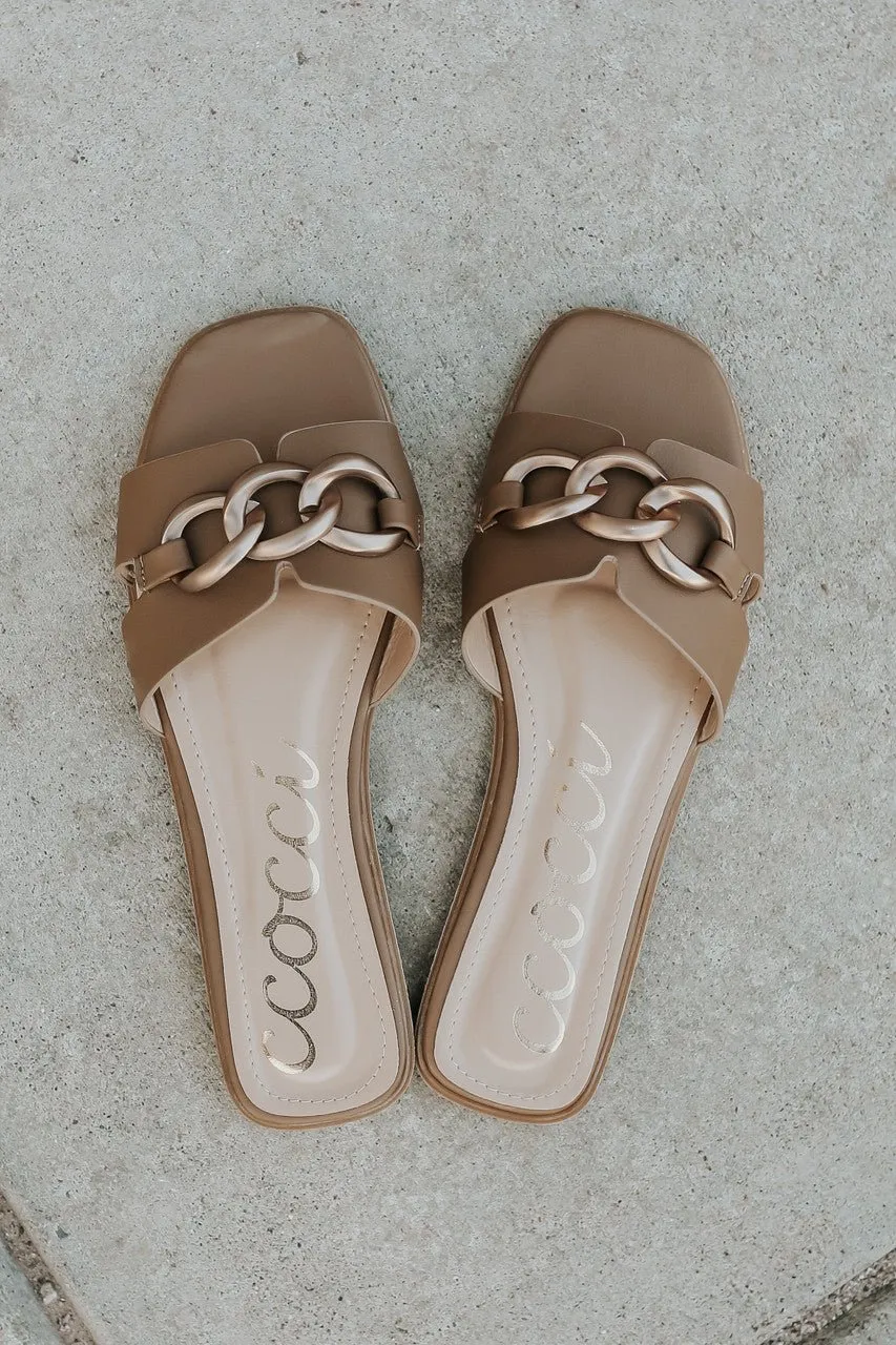 Chain Detail Taupe Slide Sandals - FINAL SALE