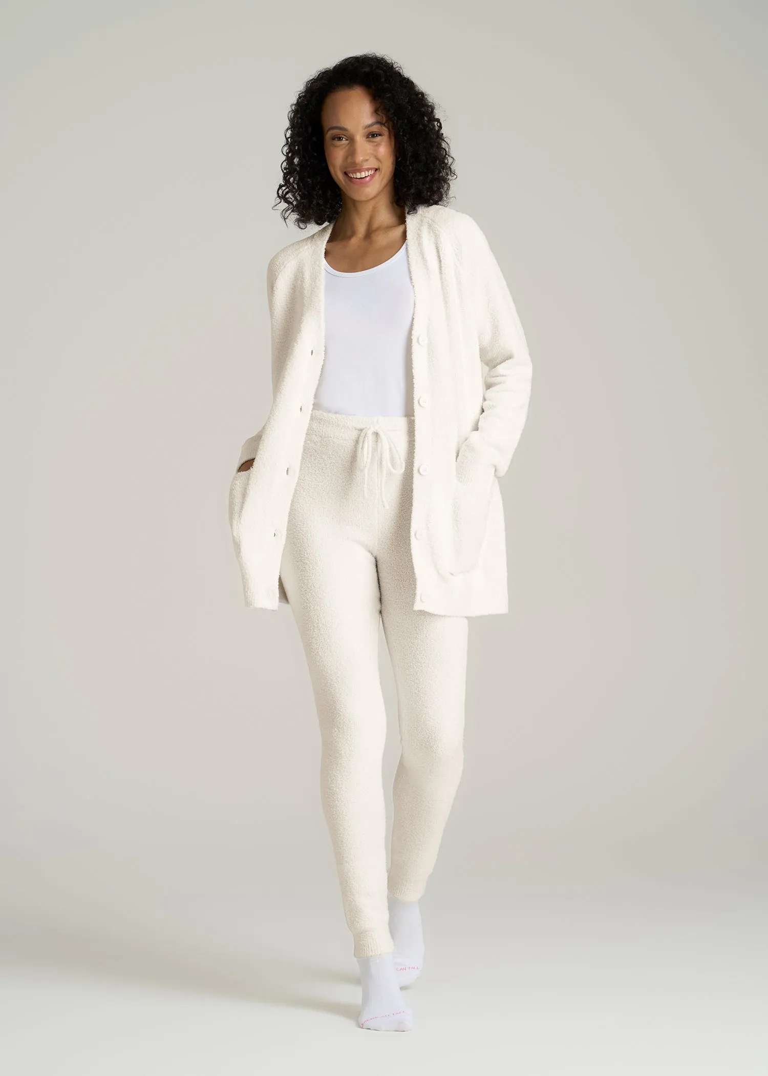 Chenille Cardigan for Tall Women in White Alyssum