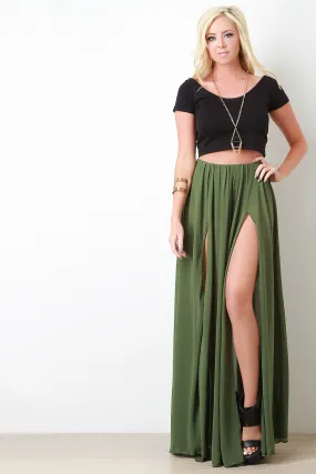 Chiffon Double Slit Maxi Skirt