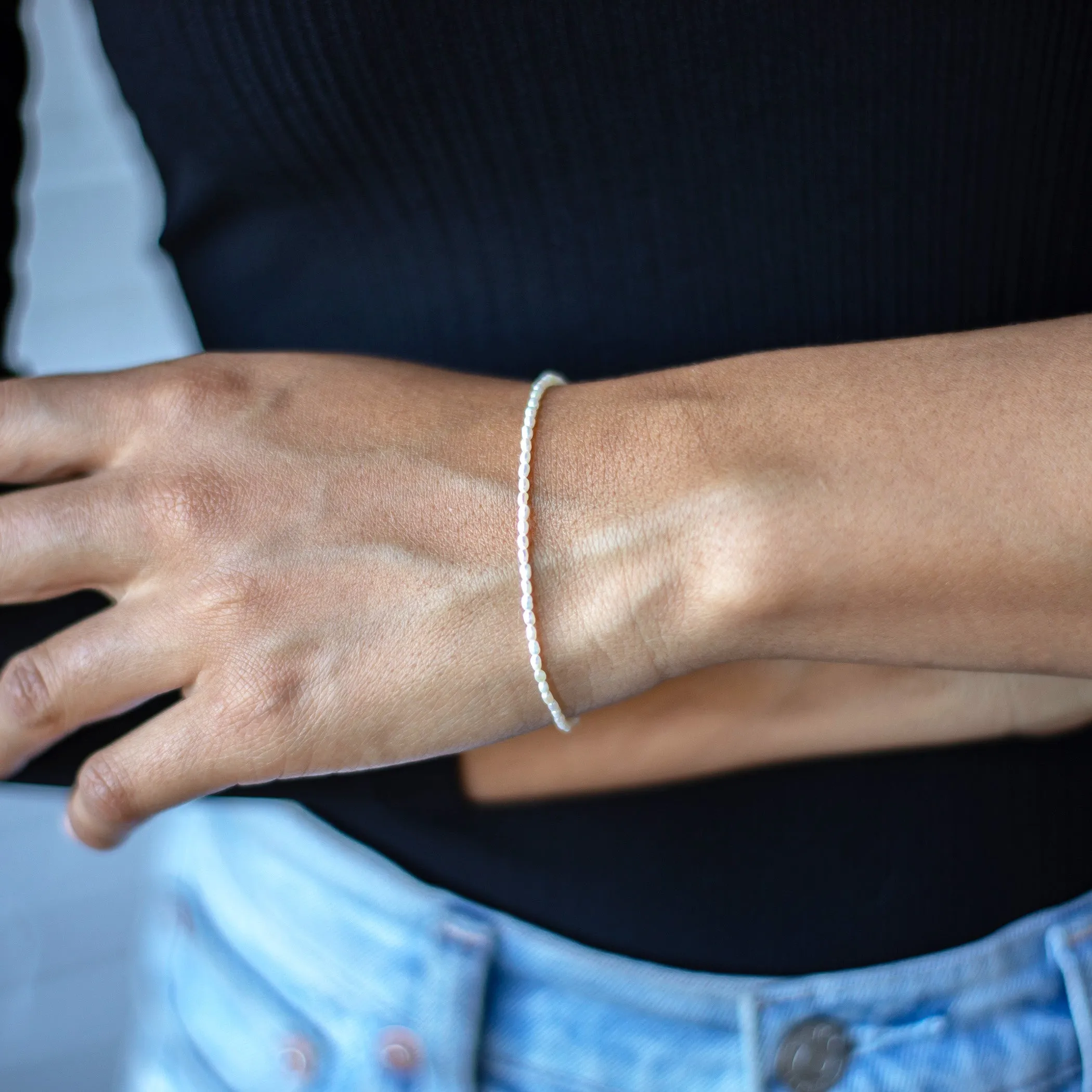 Classic White Rice Pearl Bracelet Single Strand