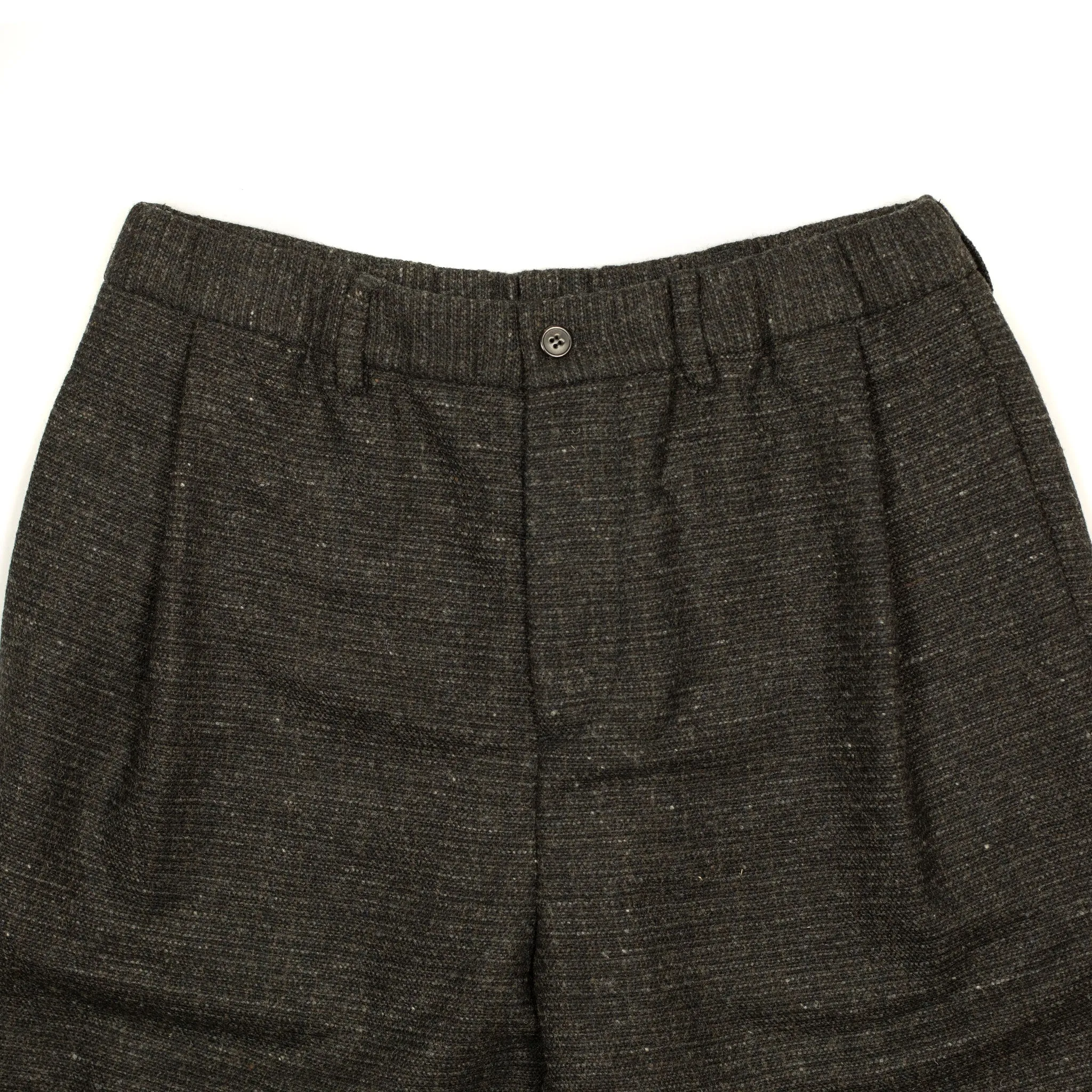 Combing easy pants in charcoal, brown and black Donegal grid wool