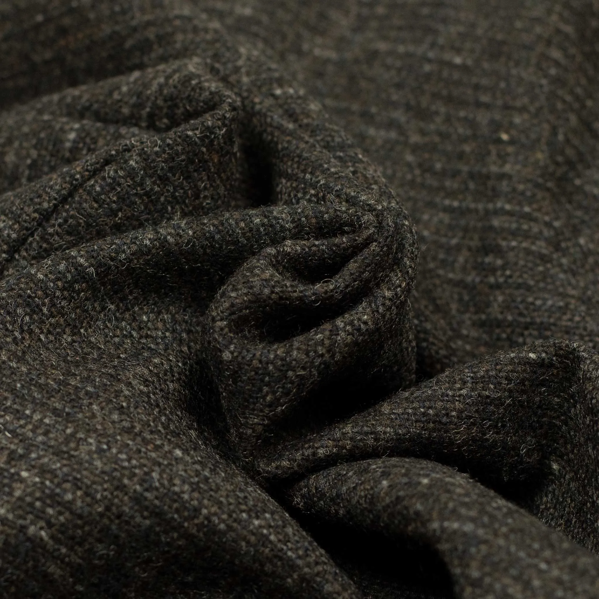 Combing easy pants in charcoal, brown and black Donegal grid wool