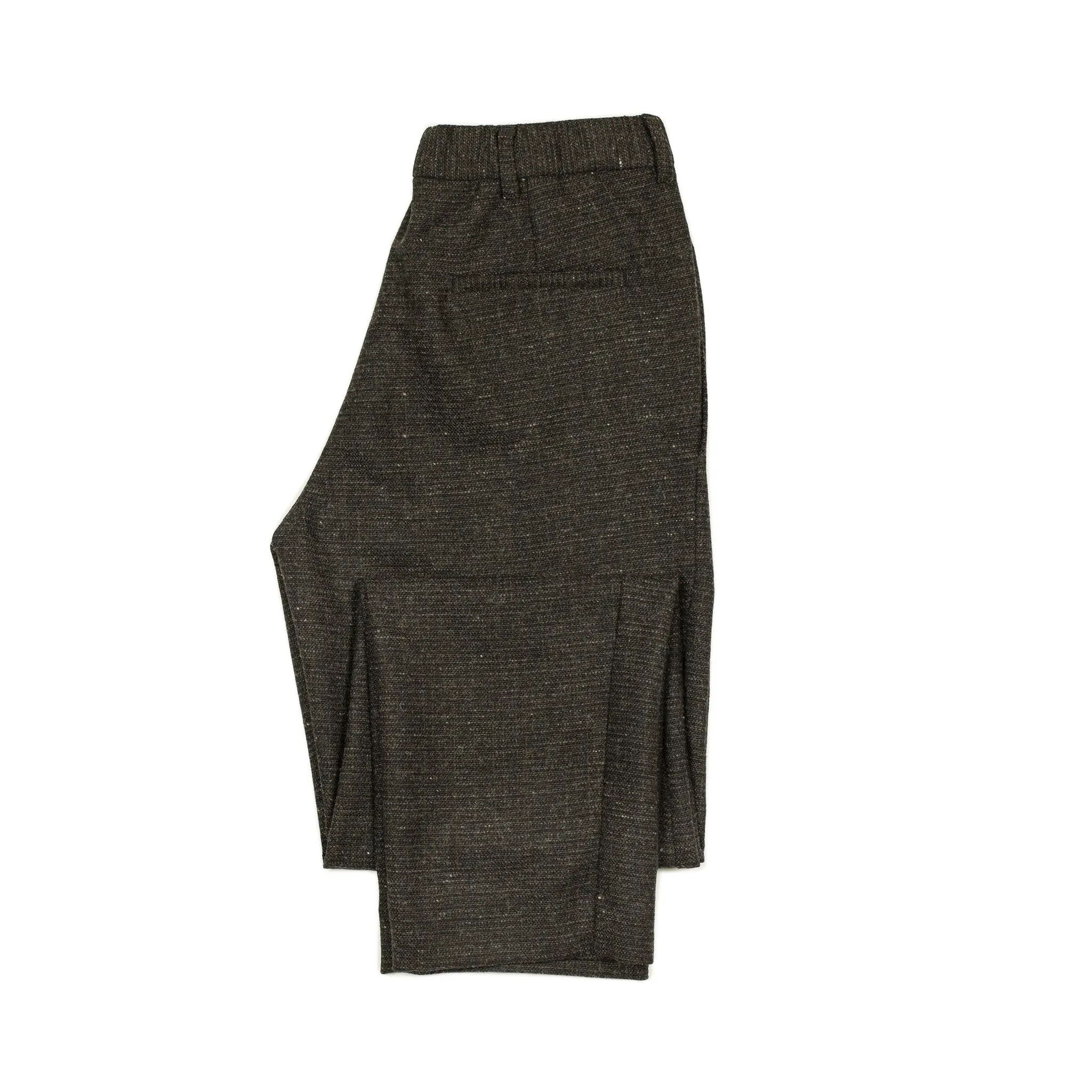 Combing easy pants in charcoal, brown and black Donegal grid wool