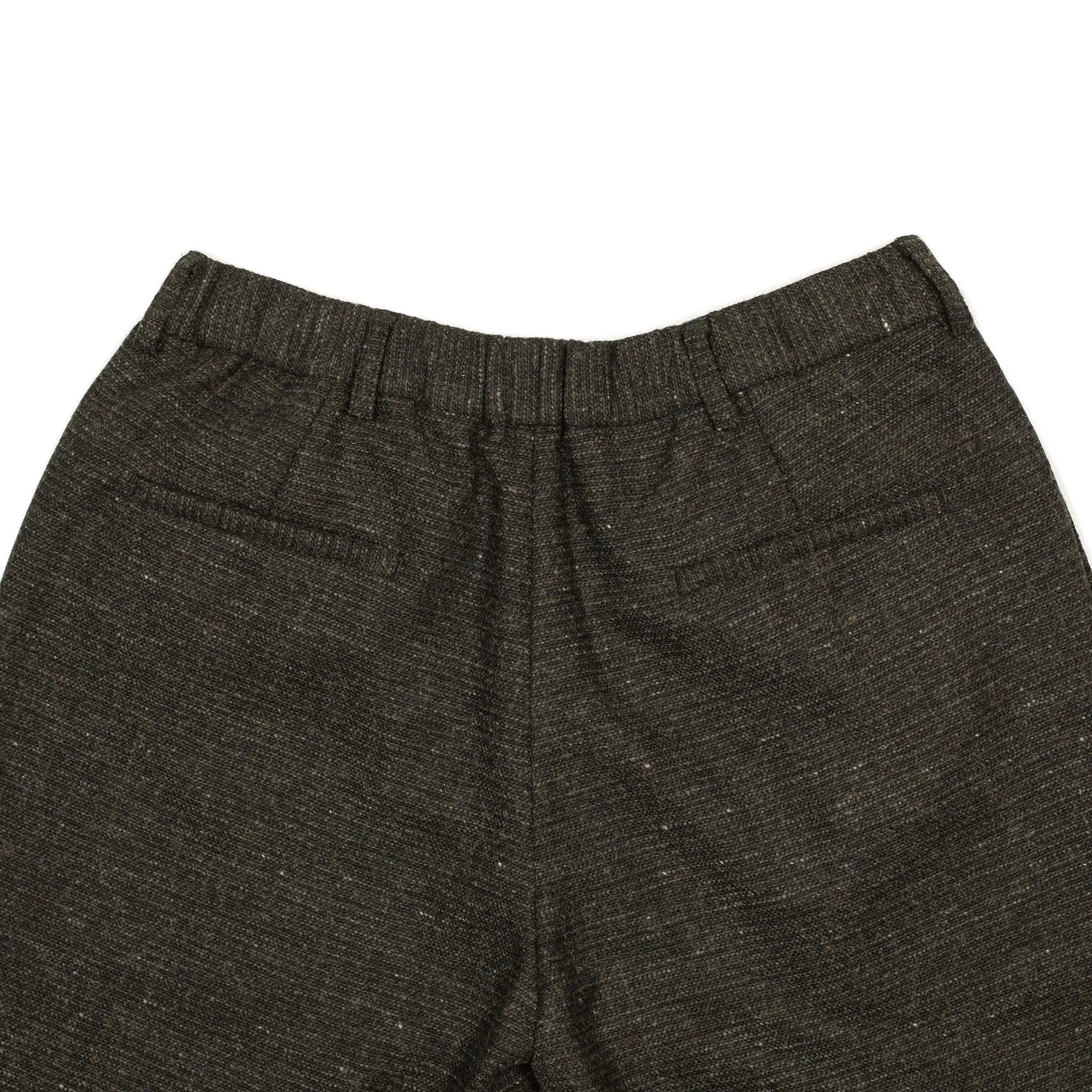 Combing easy pants in charcoal, brown and black Donegal grid wool