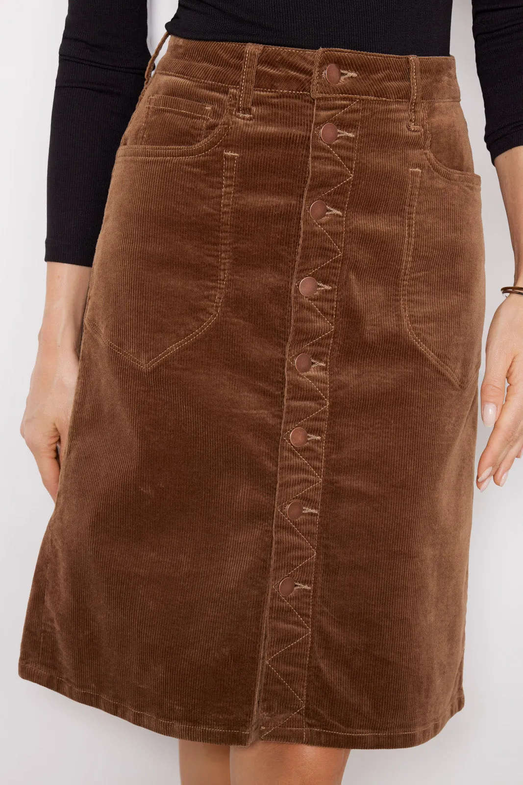 Corduroy Rose Button Front Skirt