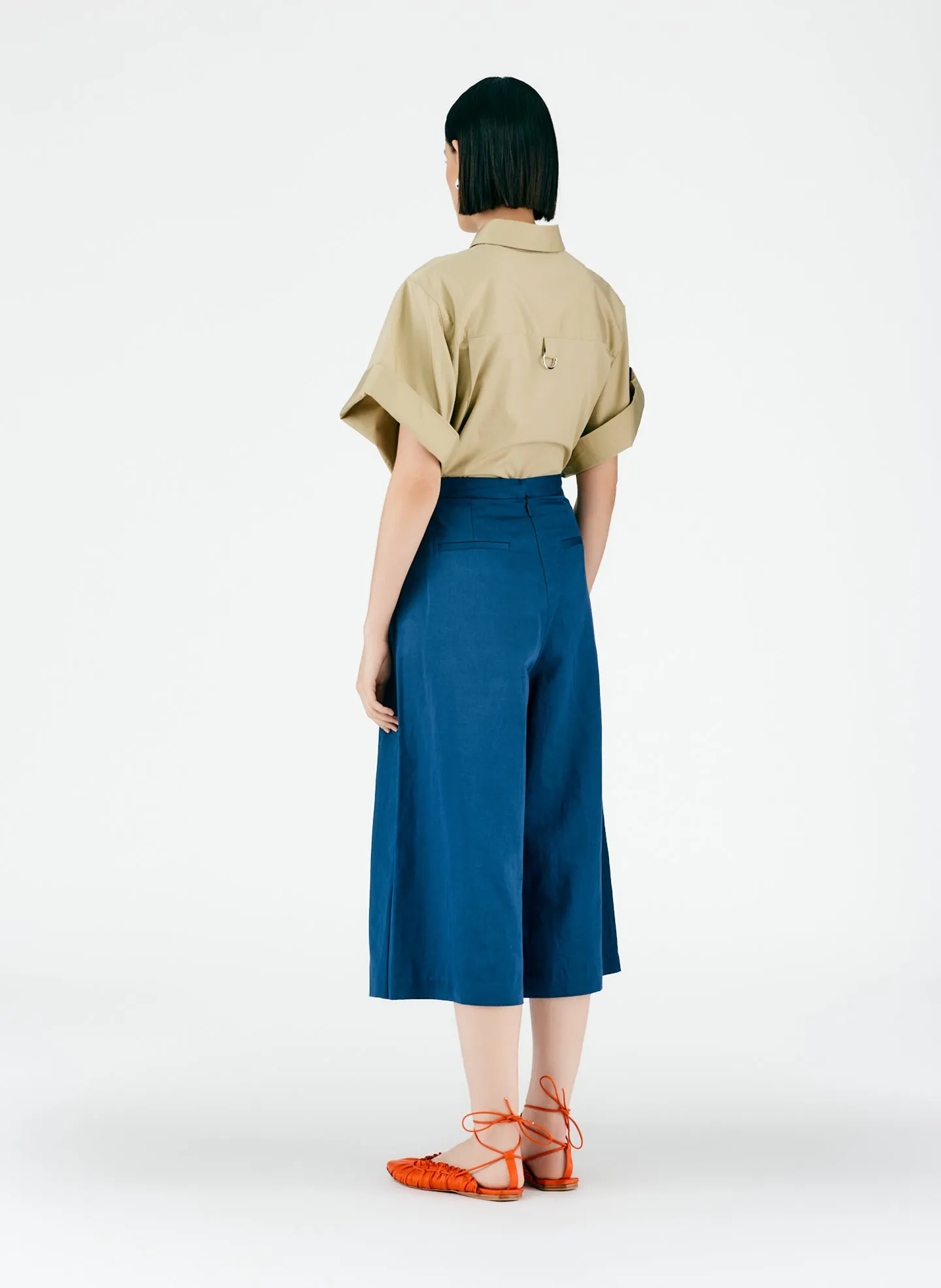 Cotton Linen Sateen Pleat Culotte