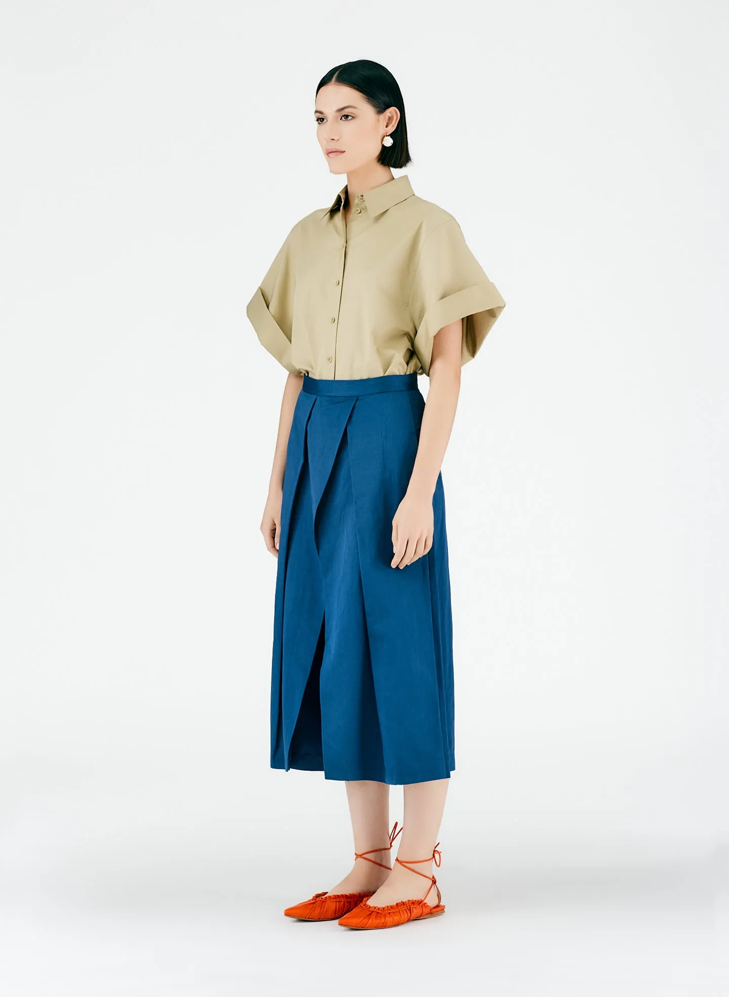 Cotton Linen Sateen Pleat Culotte