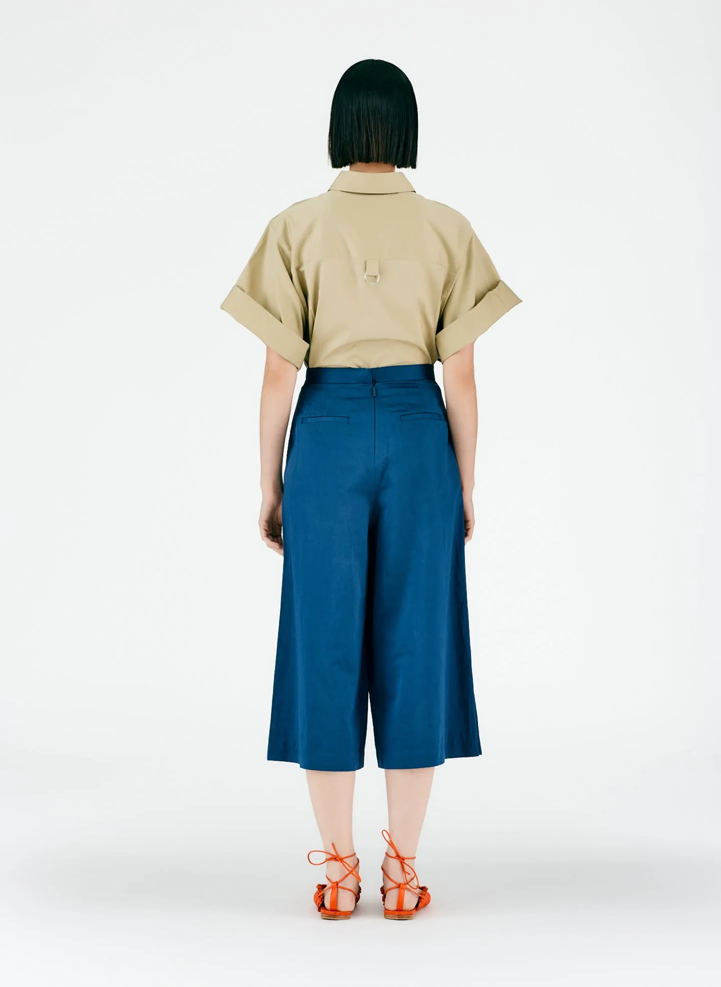 Cotton Linen Sateen Pleat Culotte