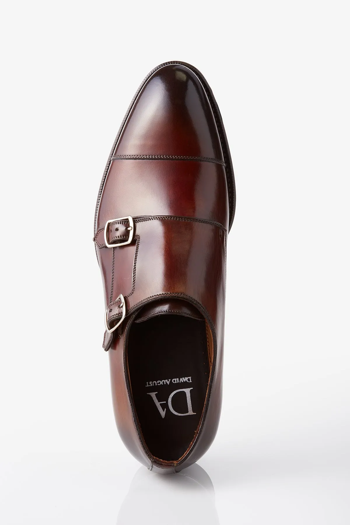 David August Leather Cap Toe Double Monk-strap Shoes in Whiskey Brown