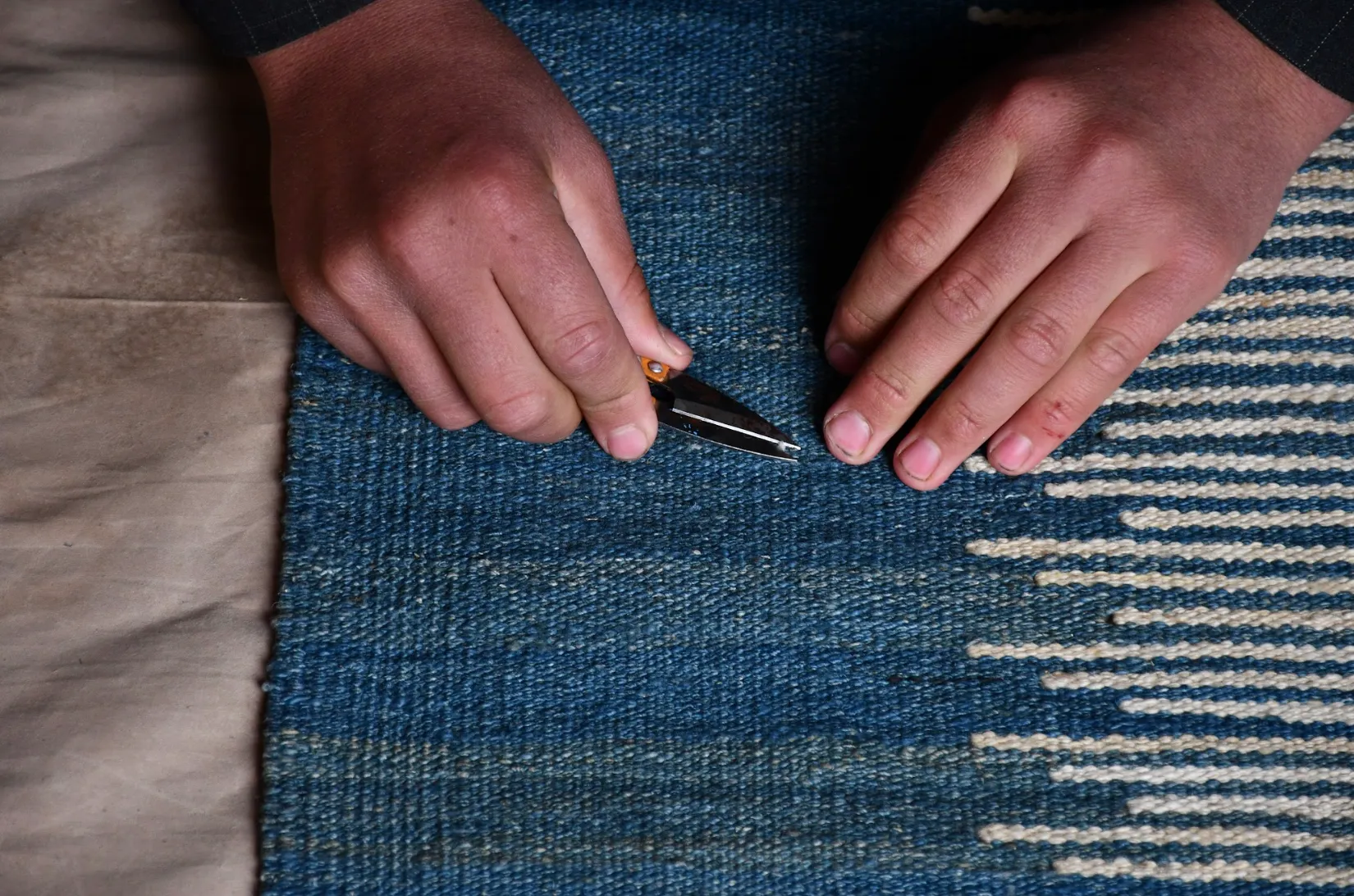 Denim with navy blue border kilim