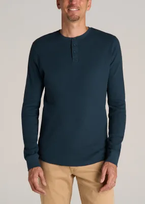 Double Honeycomb Thermal Long-Sleeve Henley Shirt for Tall Men in True Navy