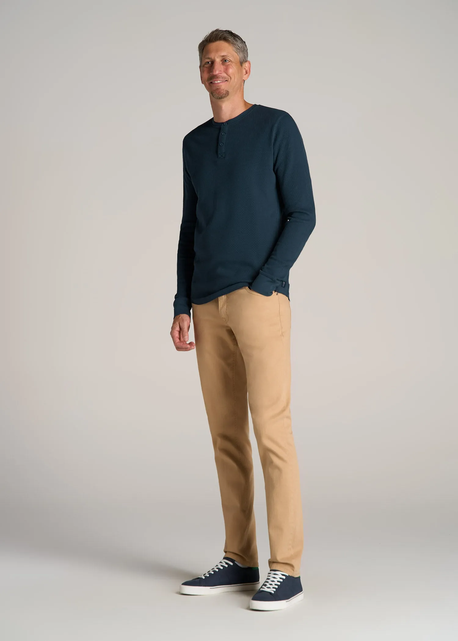 Double Honeycomb Thermal Long-Sleeve Henley Shirt for Tall Men in True Navy