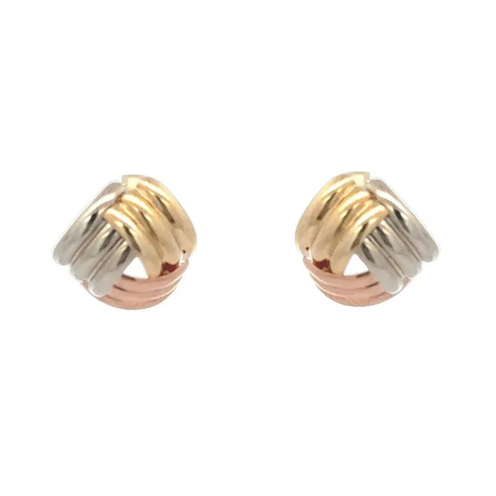 Estate Tri-Tone “Milor” Button Earrings in 14K Gold