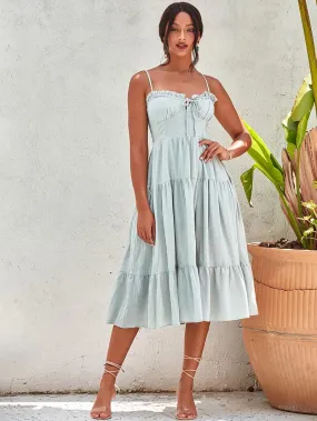 Estrid Pale Green Ruffle Midi Summer Dress