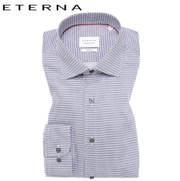 Eterna X-Tall Red & Blue Print Shirt Red