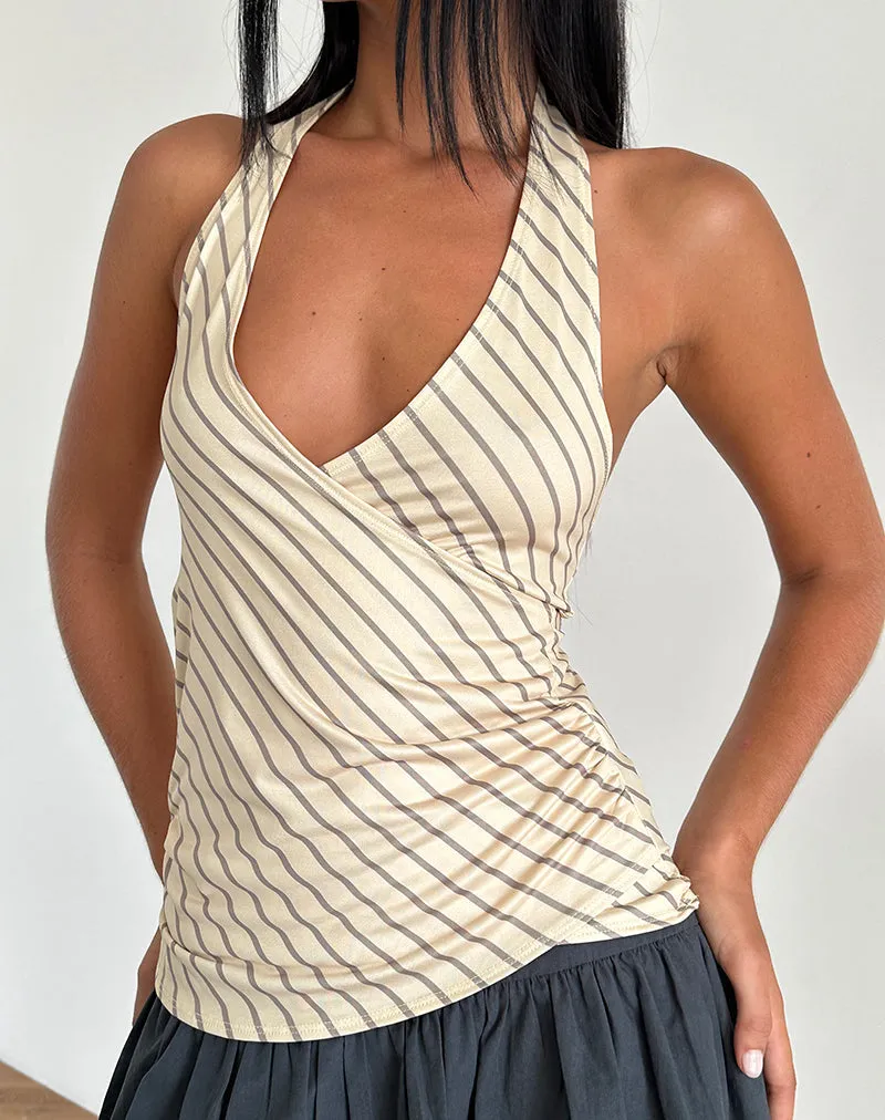 Fayez Slinky Top in Yellow Diagonal Stripe