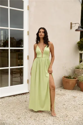 FORTUNATE ONE Isla Linen Halter Maxi Dress Green