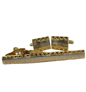 Fratello Cufflink and Tie Clip Combo - Gold and Silver Zigzag Boarder CLT10