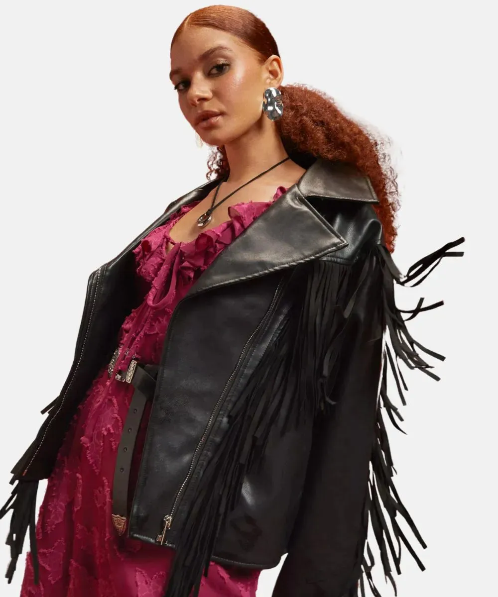 Fringe Biker leather Jacket