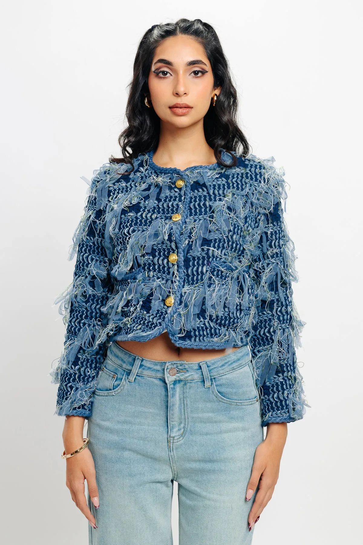 Fringe Crop Blue Jacket