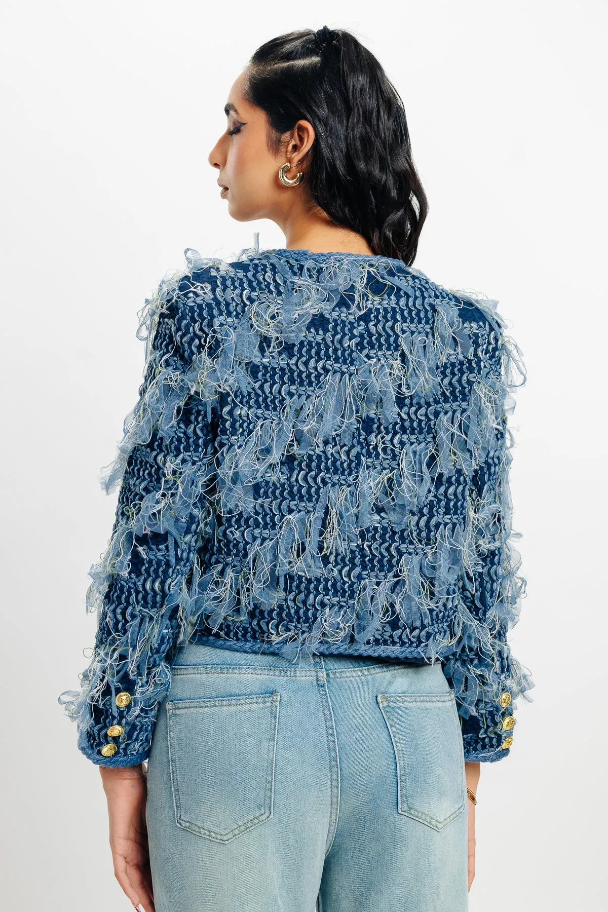 Fringe Crop Blue Jacket