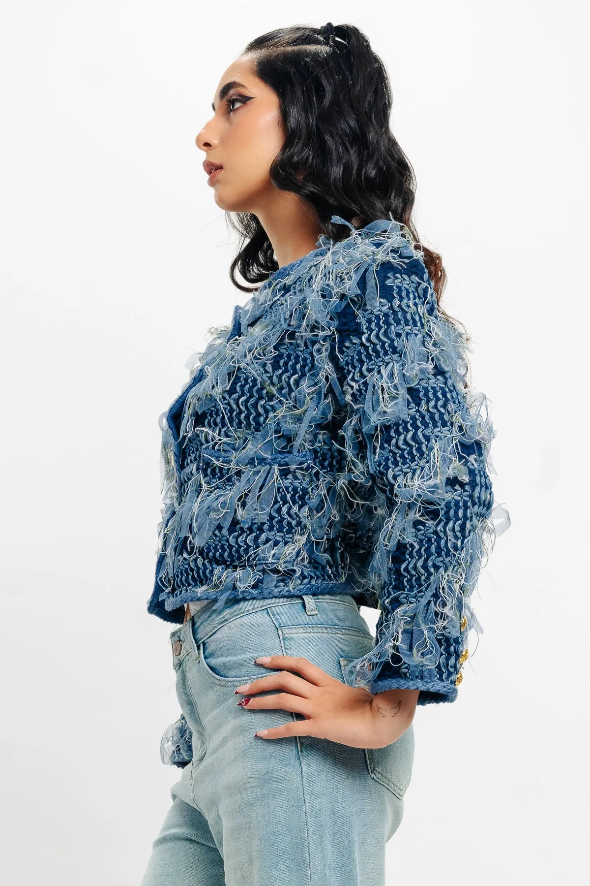 Fringe Crop Blue Jacket