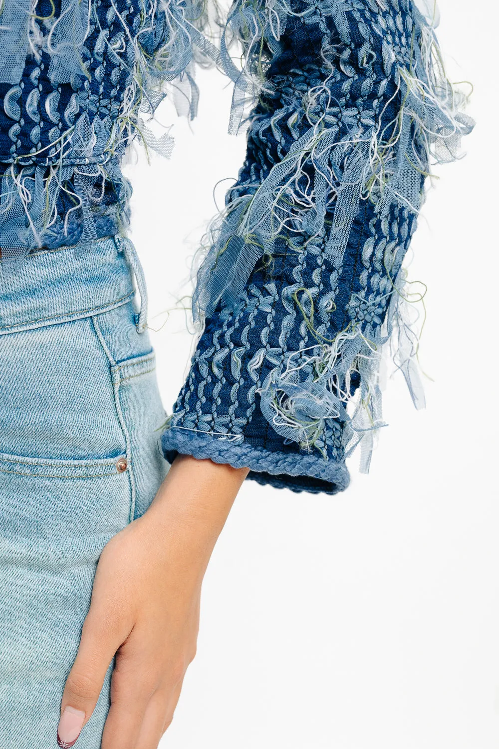 Fringe Crop Blue Jacket