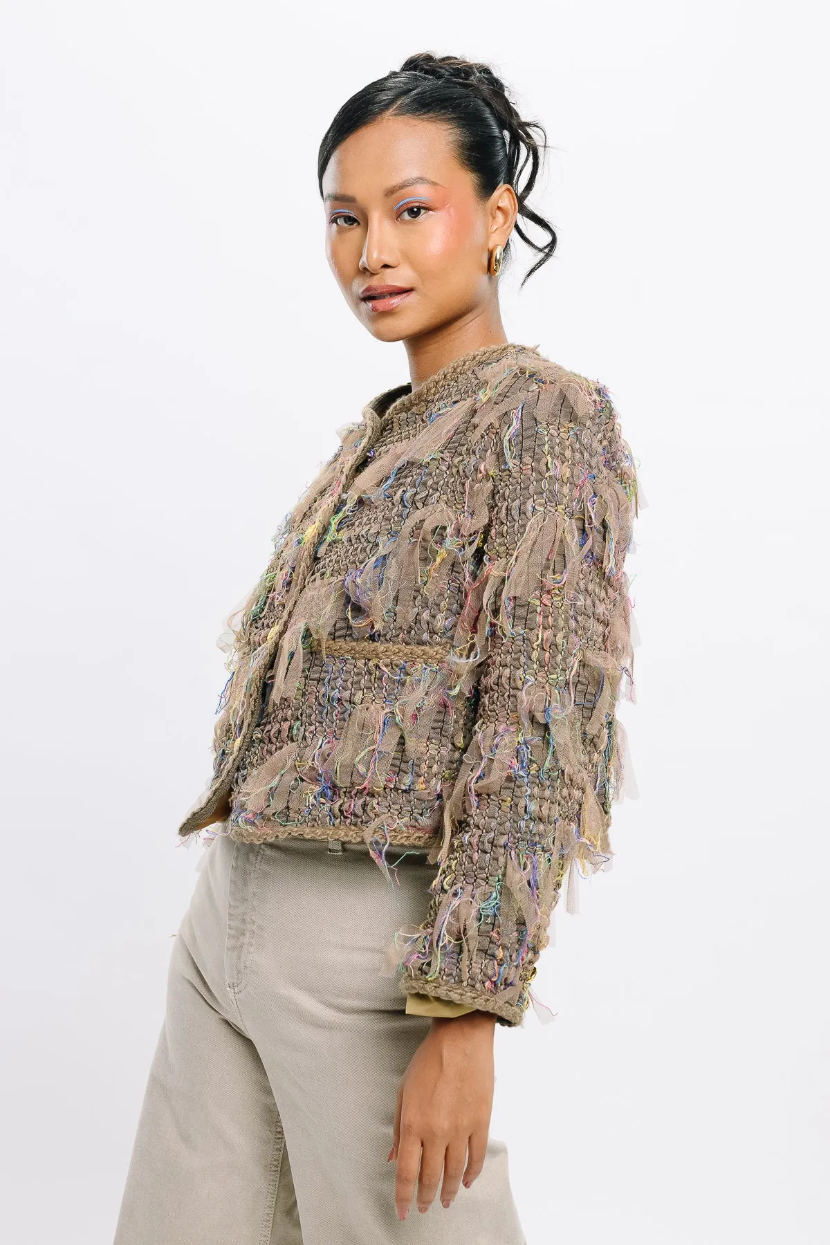 Fringe Crop Brown Jacket