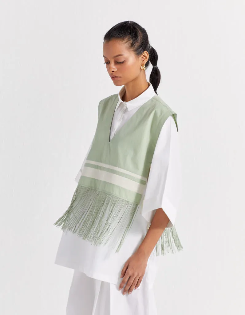 FRINGE CROP OVERLAY SHIRT - SHIRT : WHITE
OVERLAY : MINT