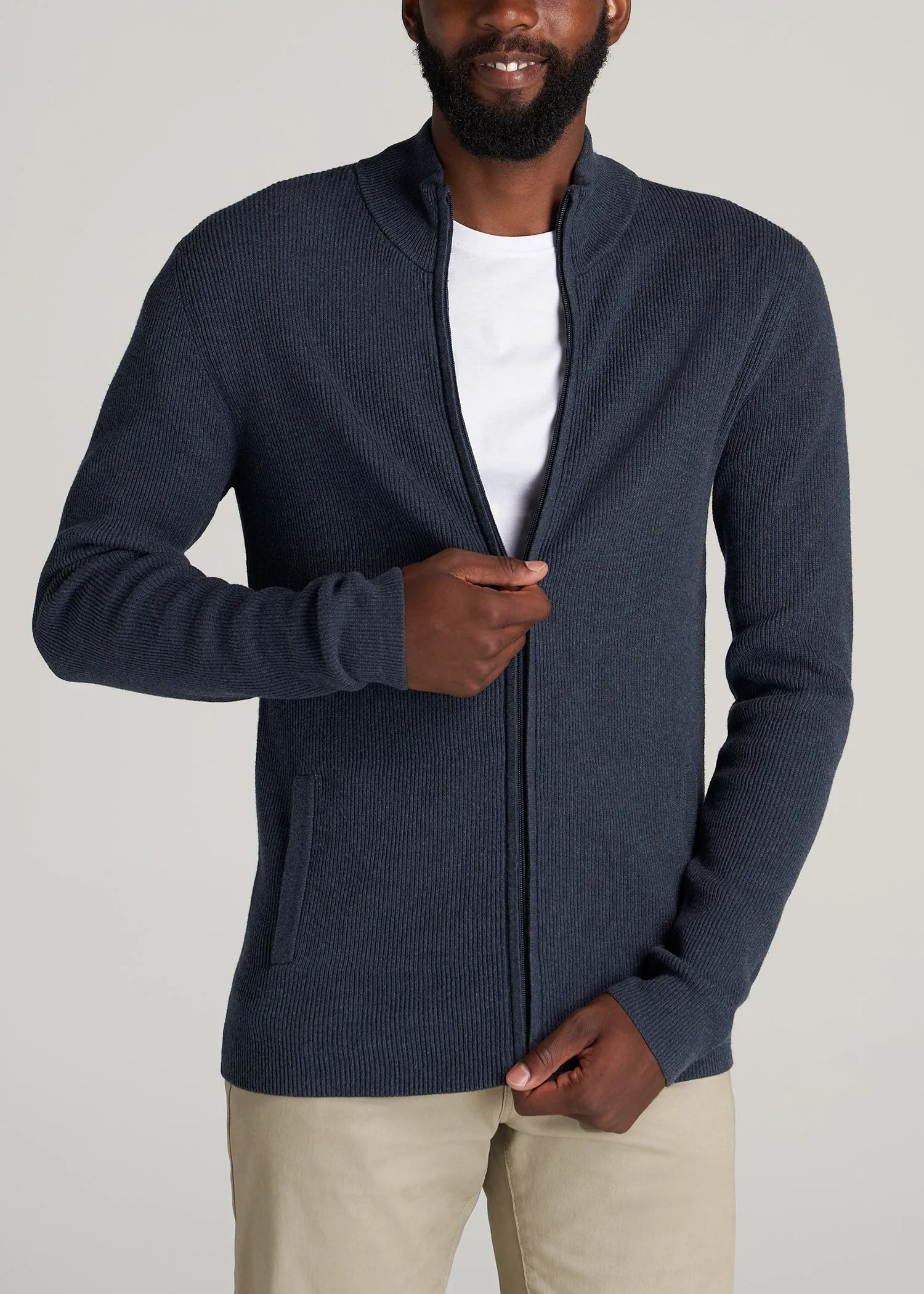 Full-Zip Tall Men's Sweater in Navy Mix