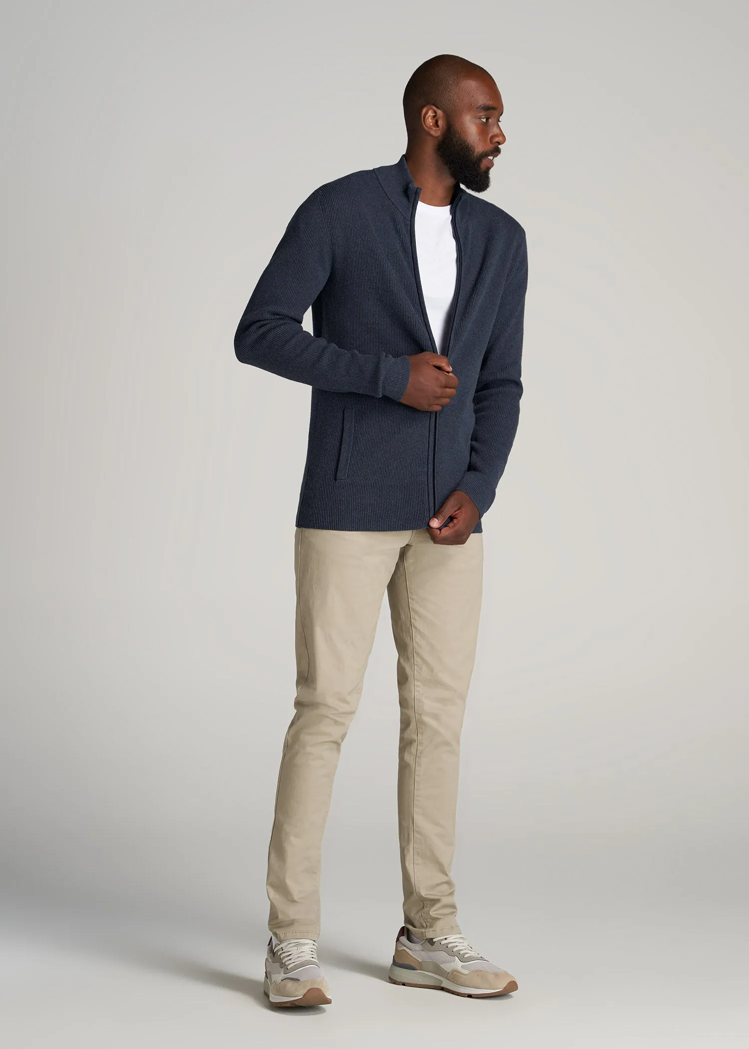 Full-Zip Tall Men's Sweater in Navy Mix