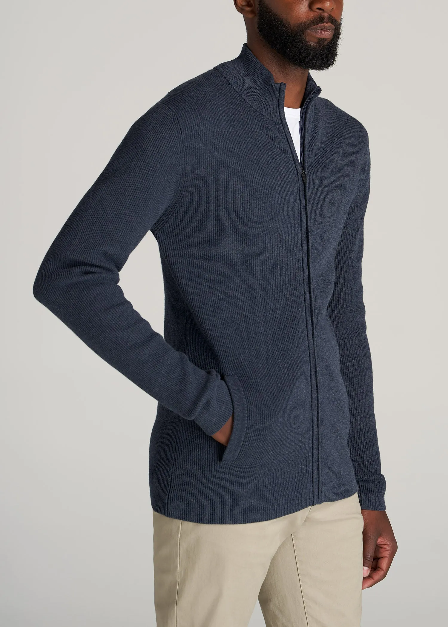 Full-Zip Tall Men's Sweater in Navy Mix