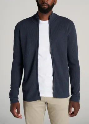 Full-Zip Tall Men's Sweater in Navy Mix