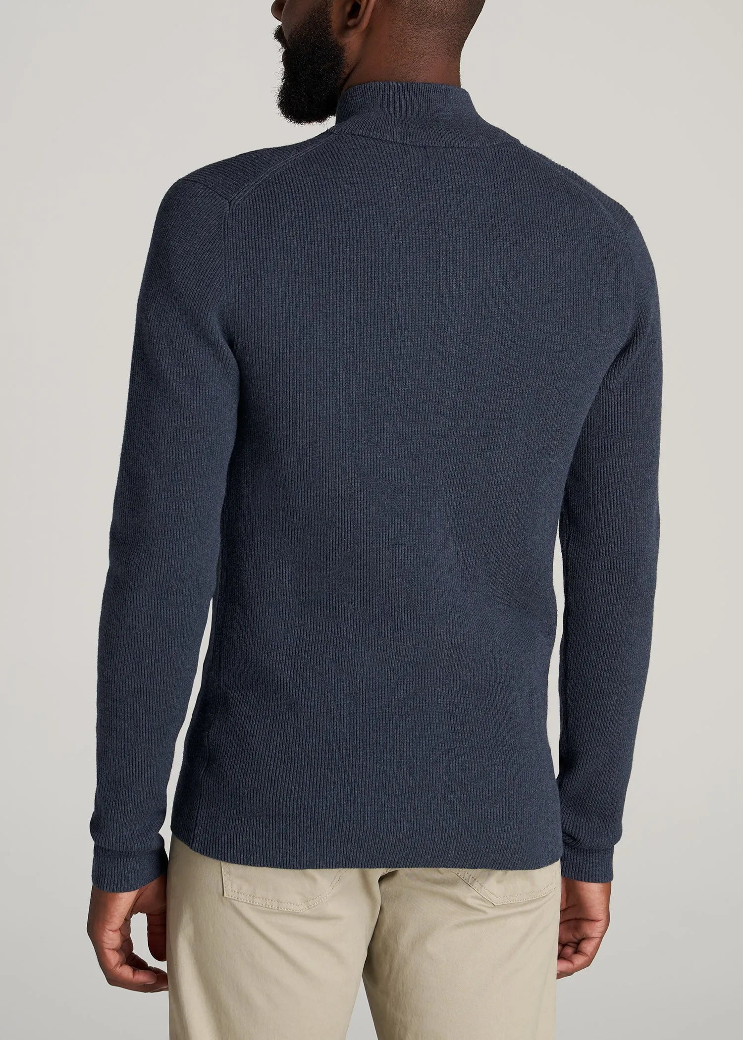 Full-Zip Tall Men's Sweater in Navy Mix