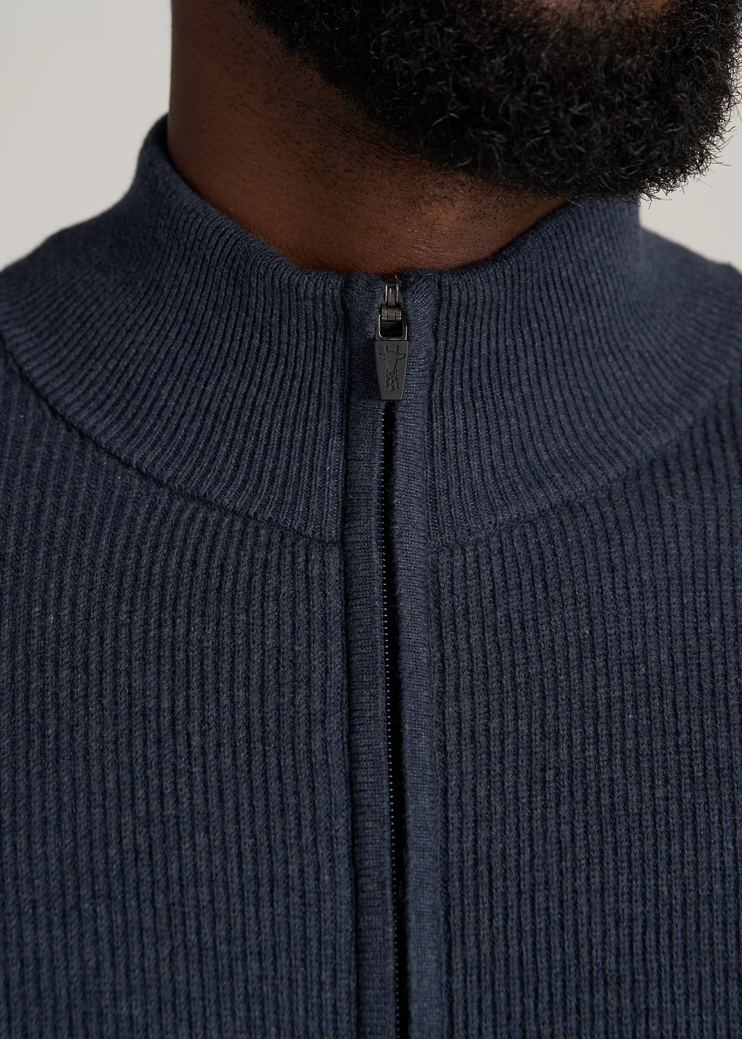 Full-Zip Tall Men's Sweater in Navy Mix