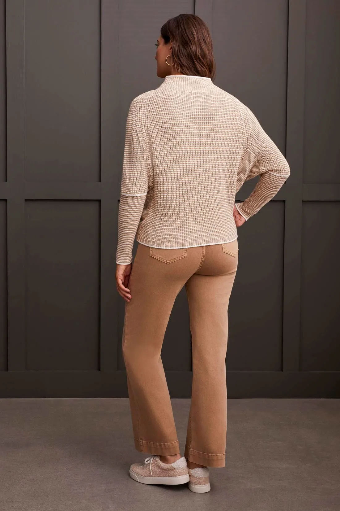 FUNNEL NECK SWEATER WITH CONTRAST TIPPING-H tan