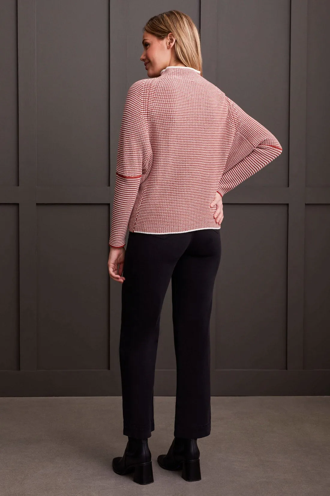 FUNNEL NECK SWEATER WITH CONTRAST TIPPING-Mahogany