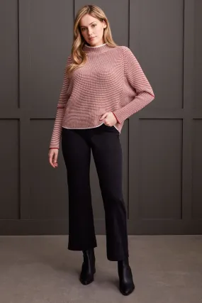 FUNNEL NECK SWEATER WITH CONTRAST TIPPING-Mahogany