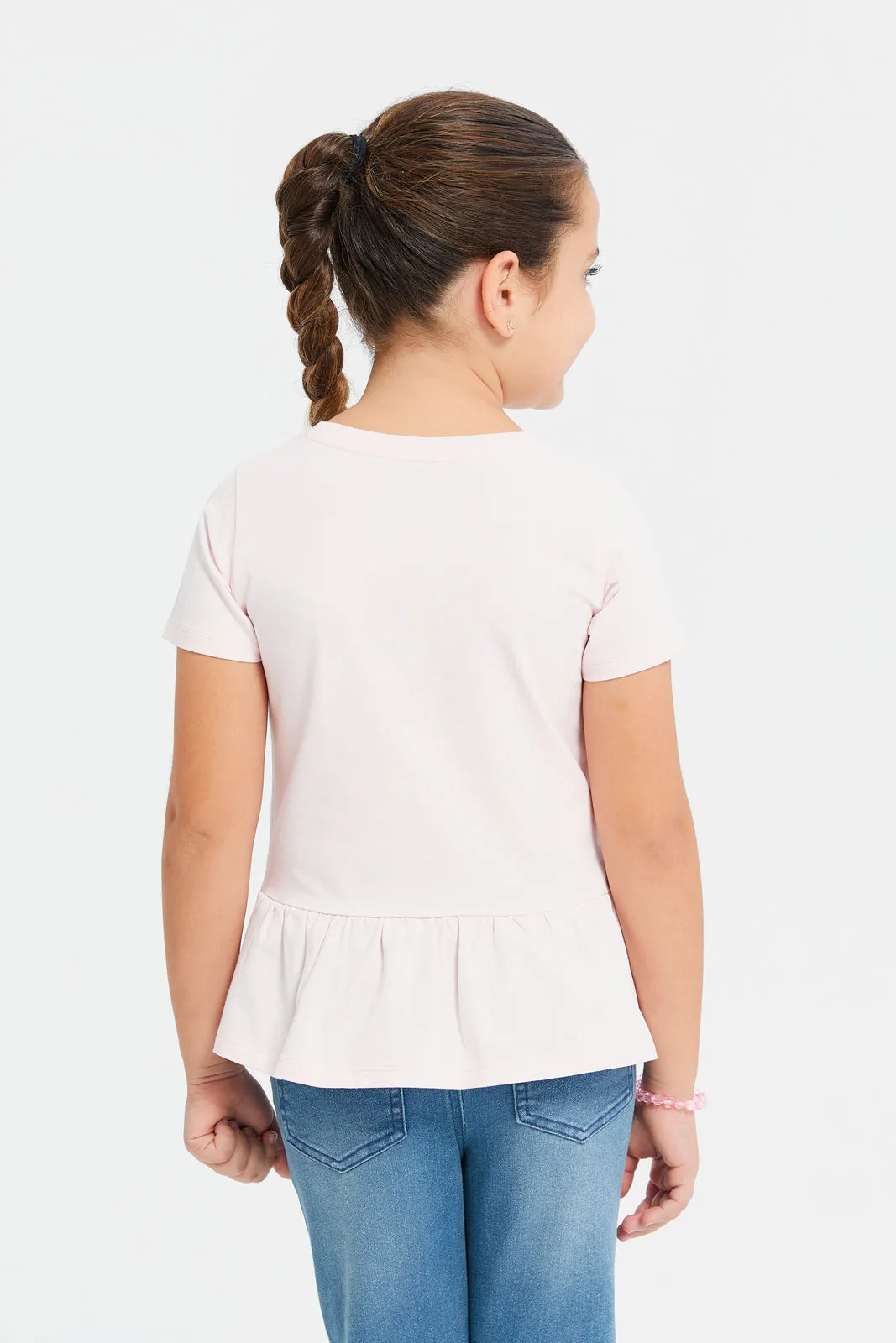 Girls Apricot Flamingo Embroidered T-Shirt