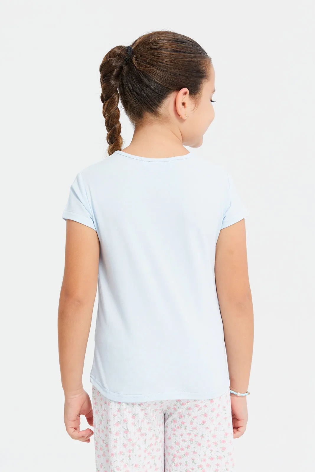 Girls Blue Sequins Embellished T-Shirt