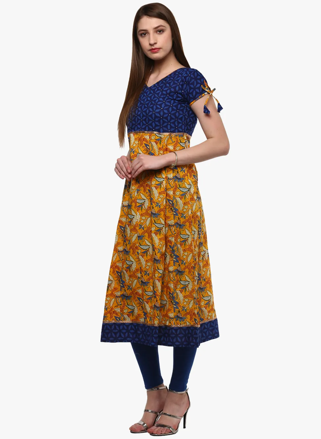 Gorgeous Blue And Mustard Anarkali Plus size