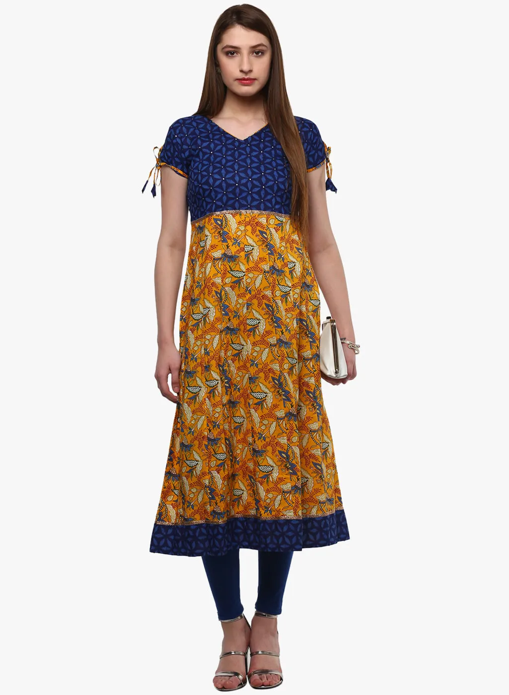 Gorgeous Blue And Mustard Anarkali Plus size