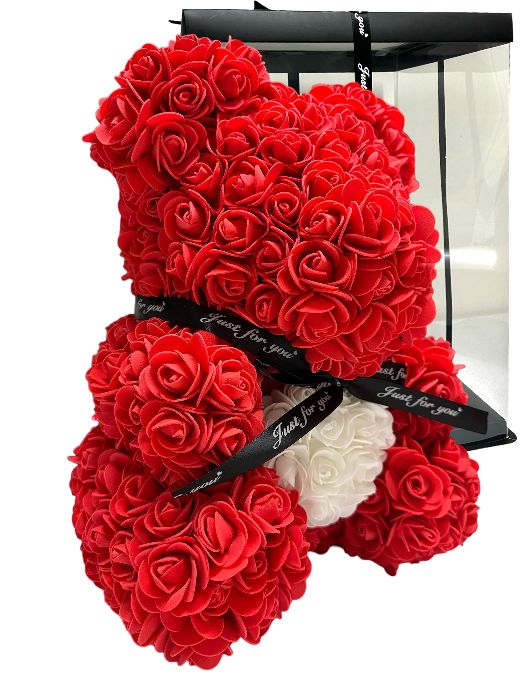 Gorgeous Red Rose Teddy Bear Hugging Heart with LED Light and Gift Box - 40cm