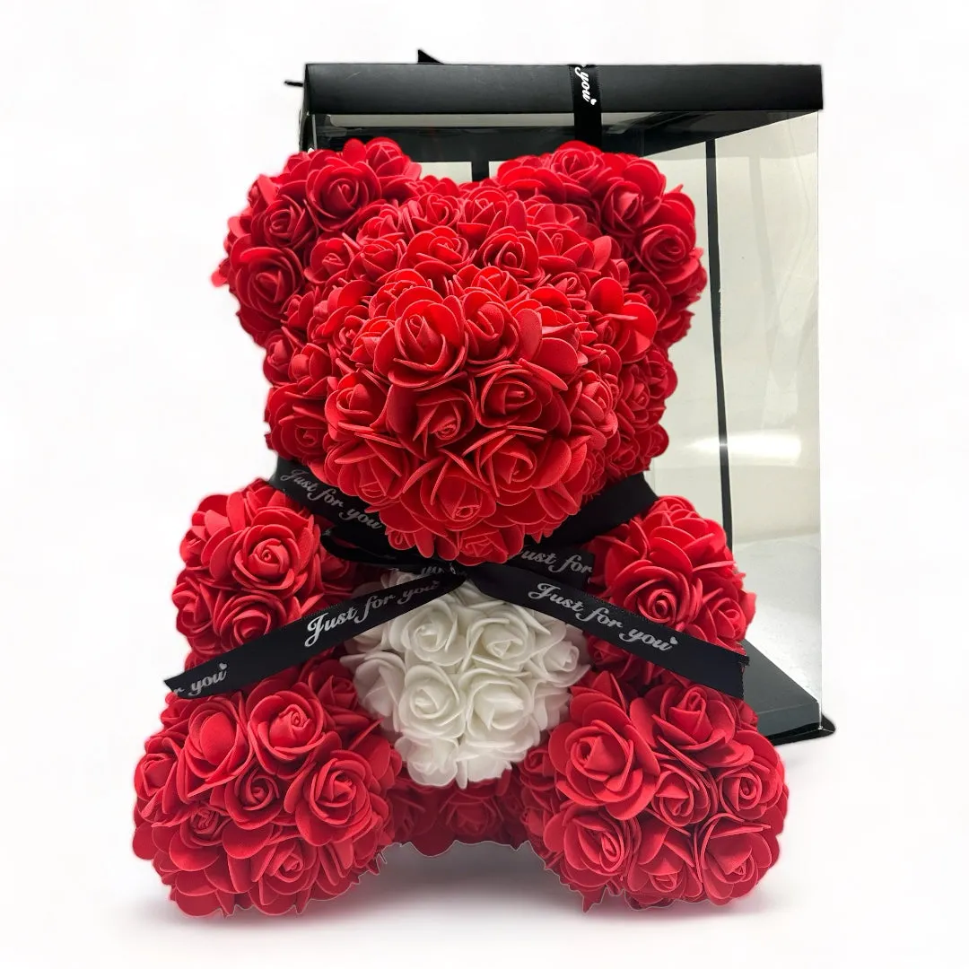 Gorgeous Red Rose Teddy Bear Hugging Heart with LED Light and Gift Box - 40cm