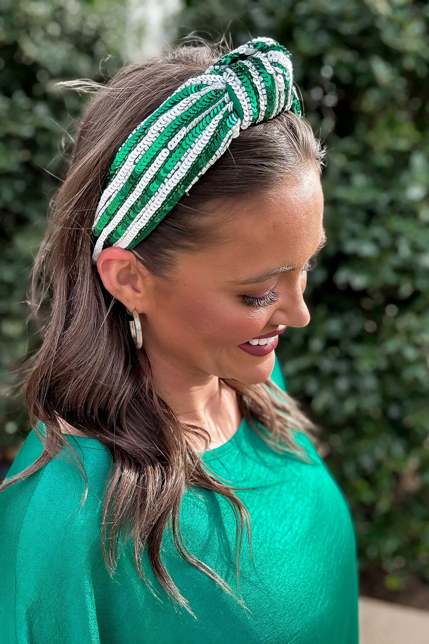 Green And White Stripe Embellished Headband