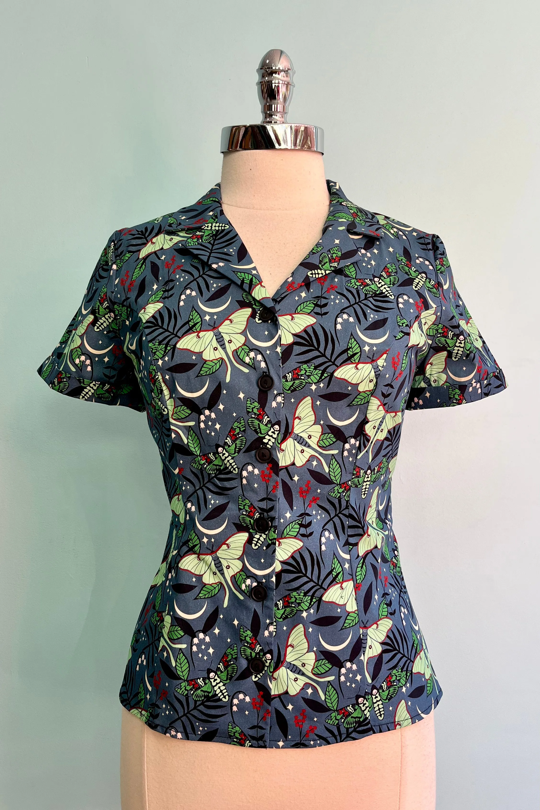 Green Nocturnal Moth Short Sleeve Shirt by Eva Rose