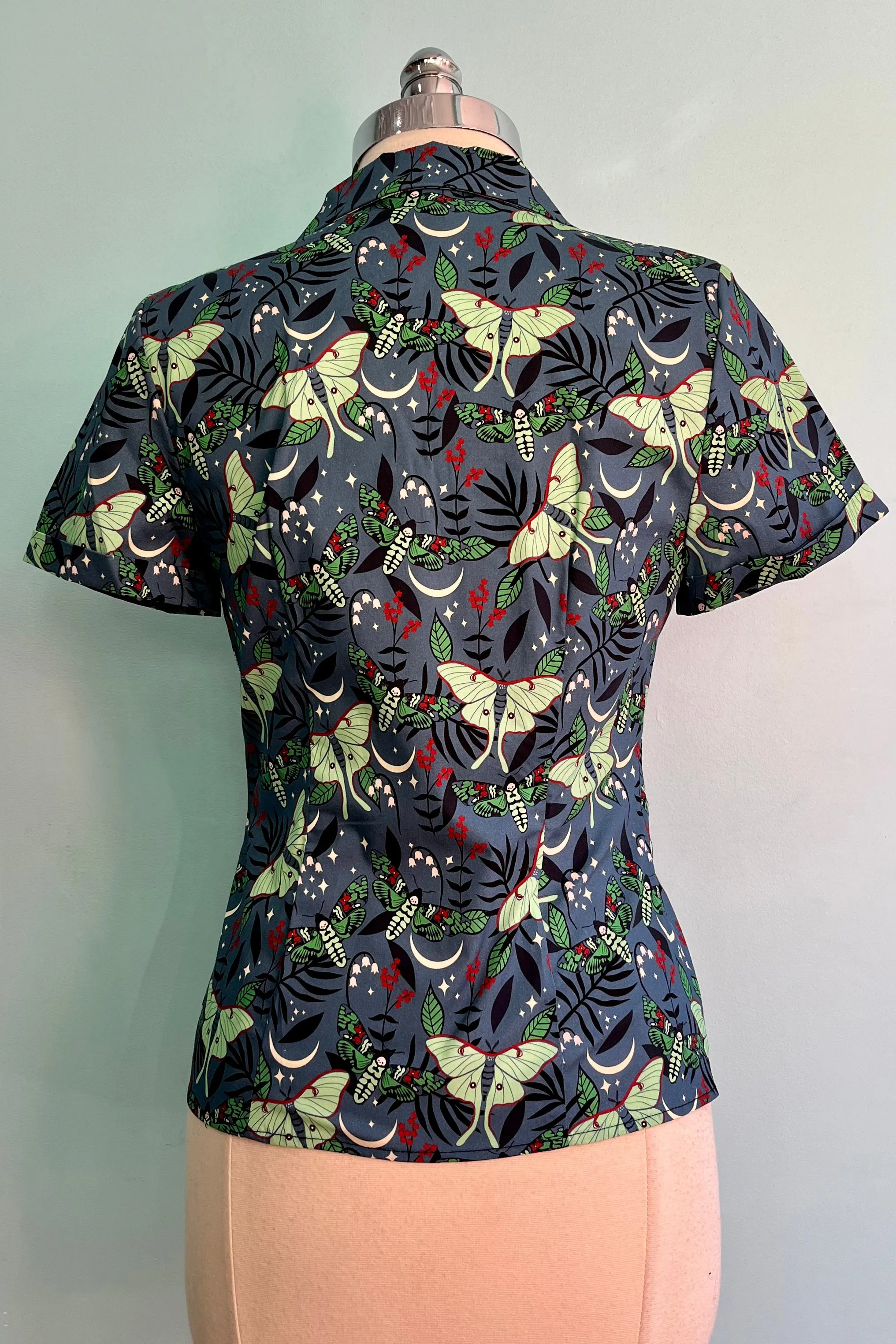 Green Nocturnal Moth Short Sleeve Shirt by Eva Rose