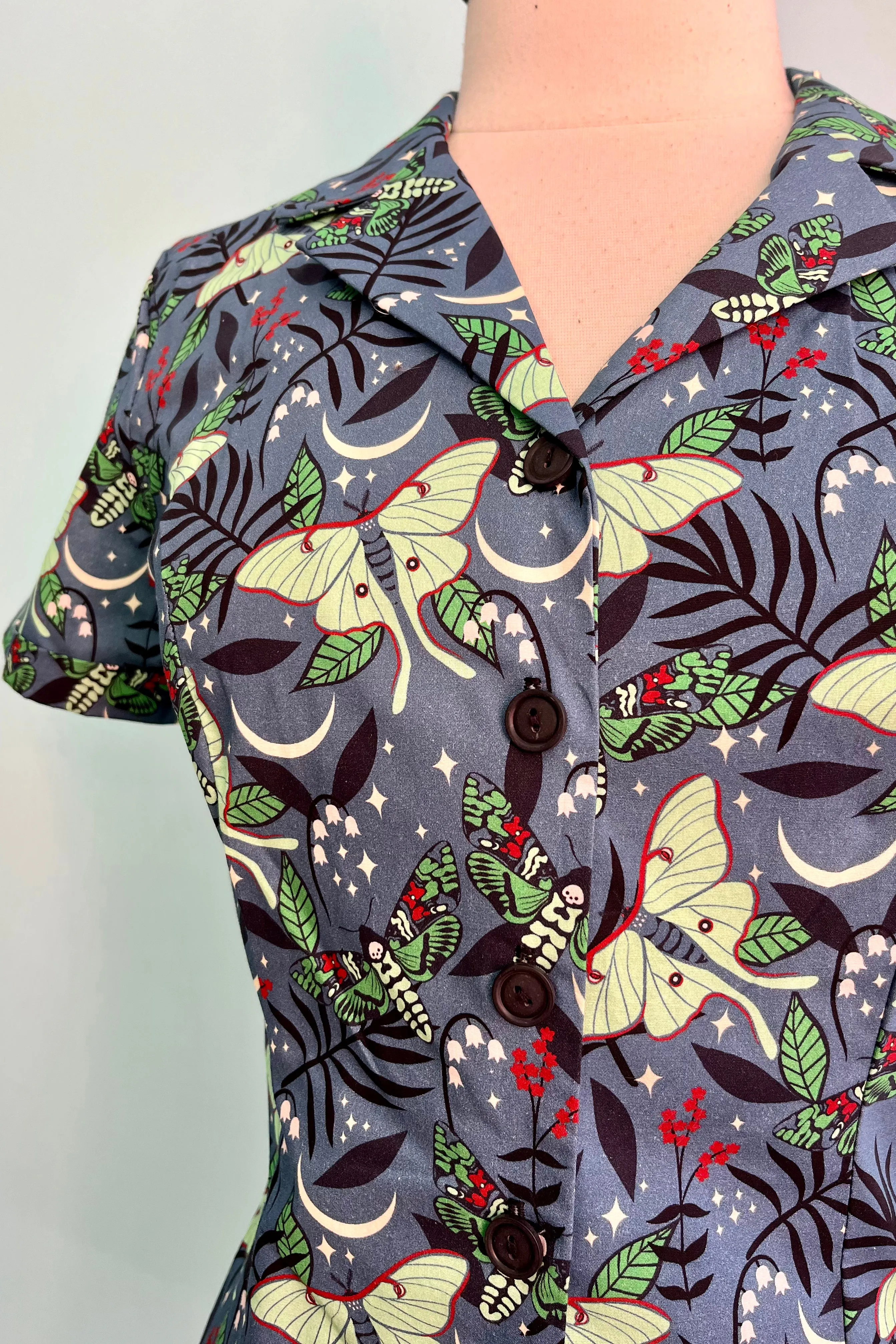 Green Nocturnal Moth Short Sleeve Shirt by Eva Rose