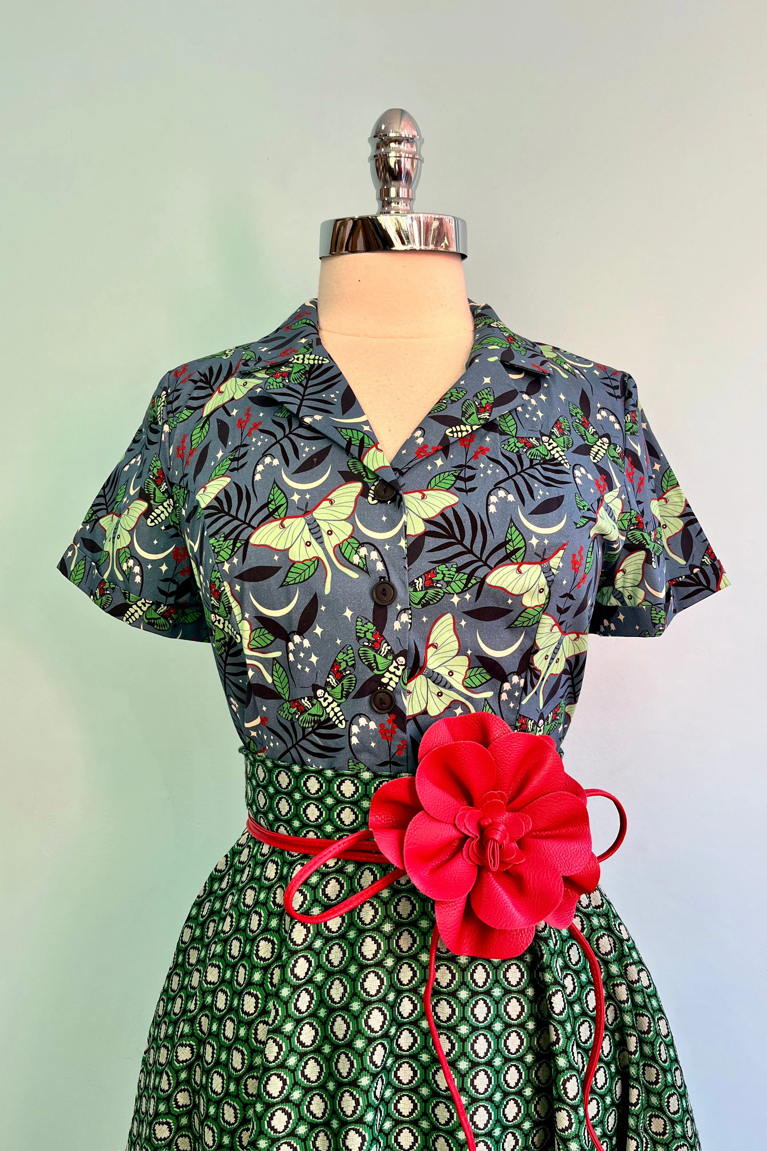 Green Nocturnal Moth Short Sleeve Shirt by Eva Rose